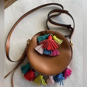 Rebecca Minkoff Sofia Round Leather Crossbody Bag Brown Multi Colored Tassel
